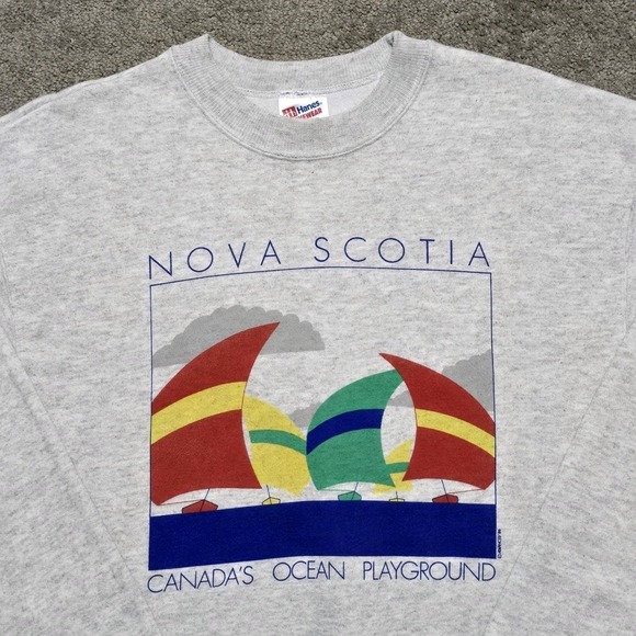 VTG 80s Nova Scotia Canada Nautical Sailboad Graphic Crewneck Sweatshirt Mens L - Picture 3 of 14
